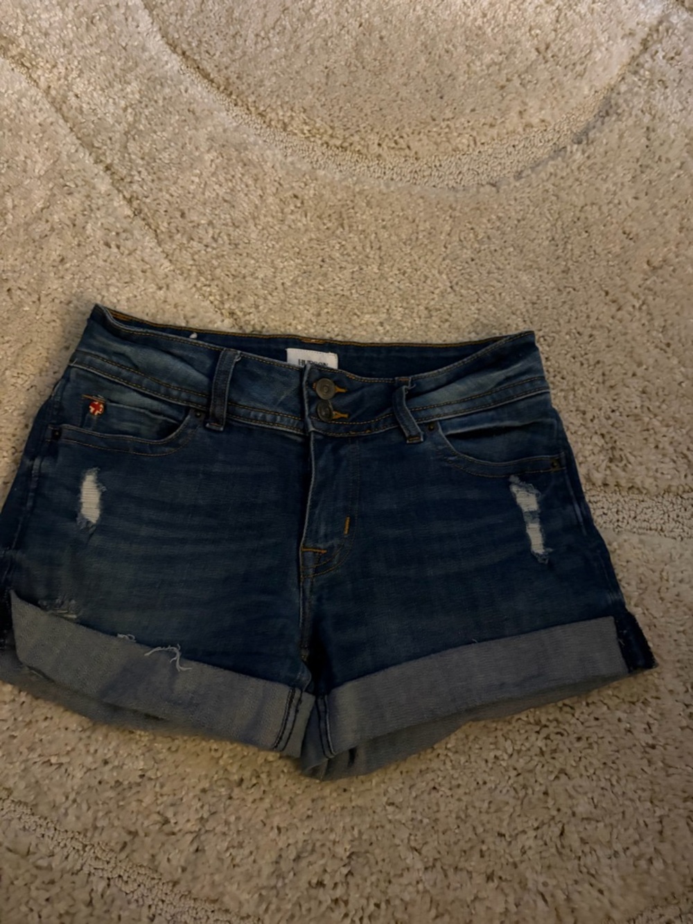 Hudson Jeans Dark Blue Distressed Roll-Cuff Denim Shorts